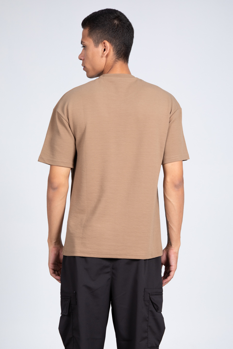 Kısa kol oversize t-shirt-8046 Vizon