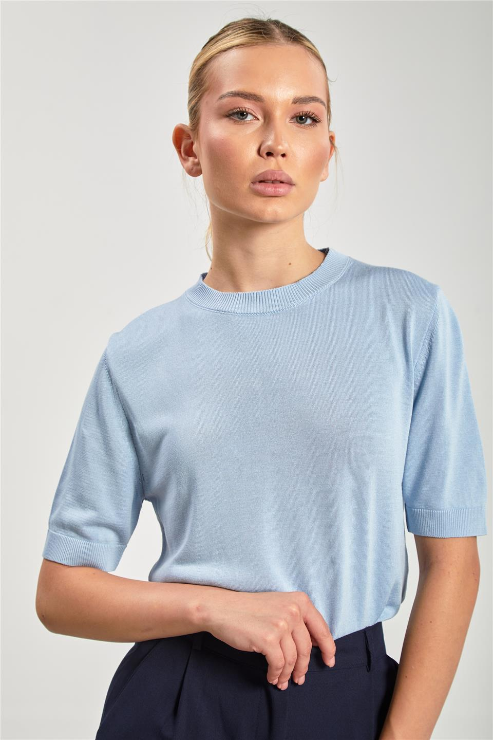 Kısa kol triko bluz-6610 Bebe Mavi