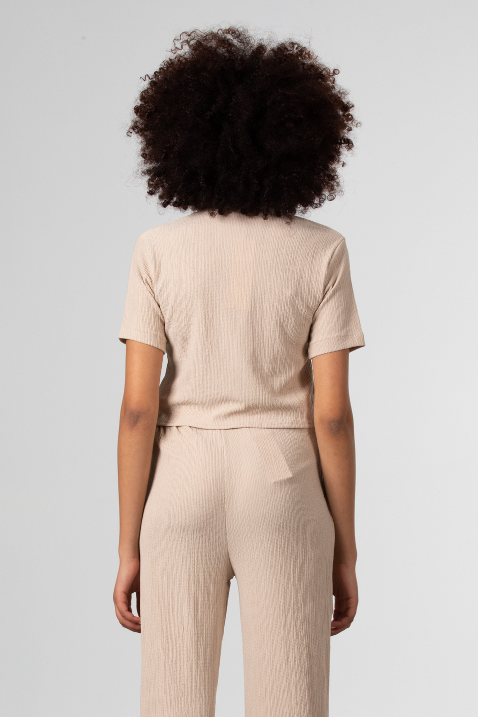 Kısa kollu crop gömlek-81455 Taş