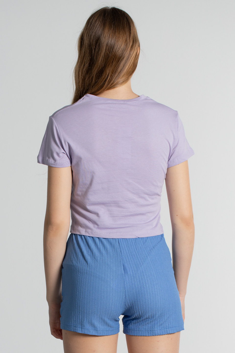 Kısa kollu kelebek baskılı t-shirt-2383 Lila