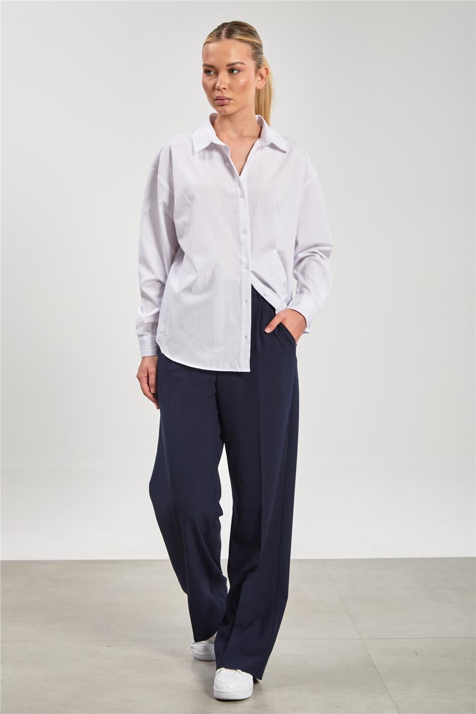 Klasik oversize gömlek-16-5024 Beyaz