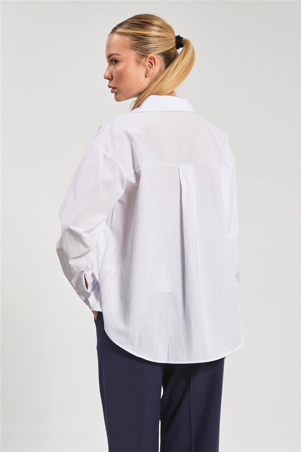 Klasik oversize gömlek-16-5024 Beyaz