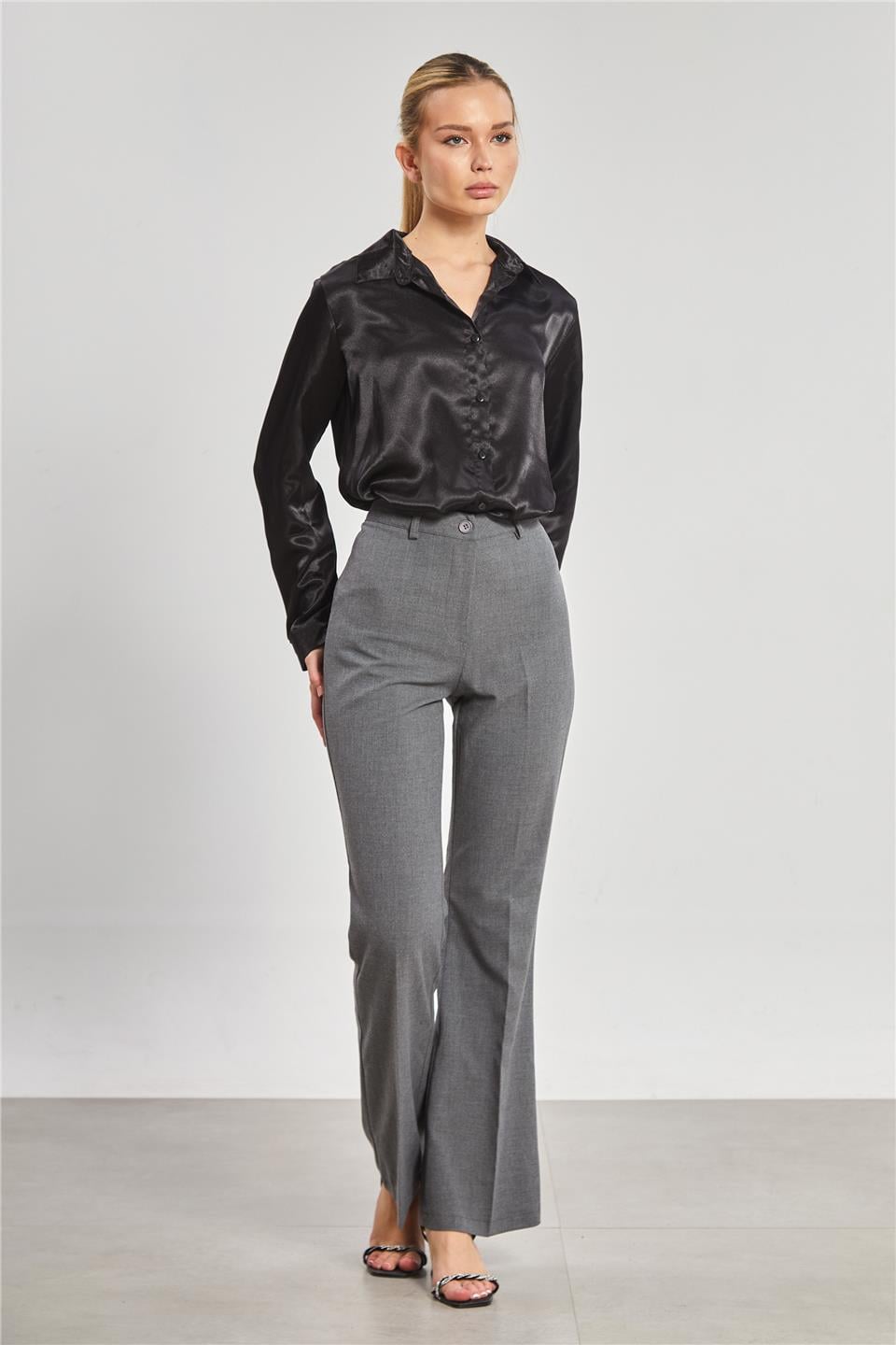 Klasik saten gömlek-3964 Siyah