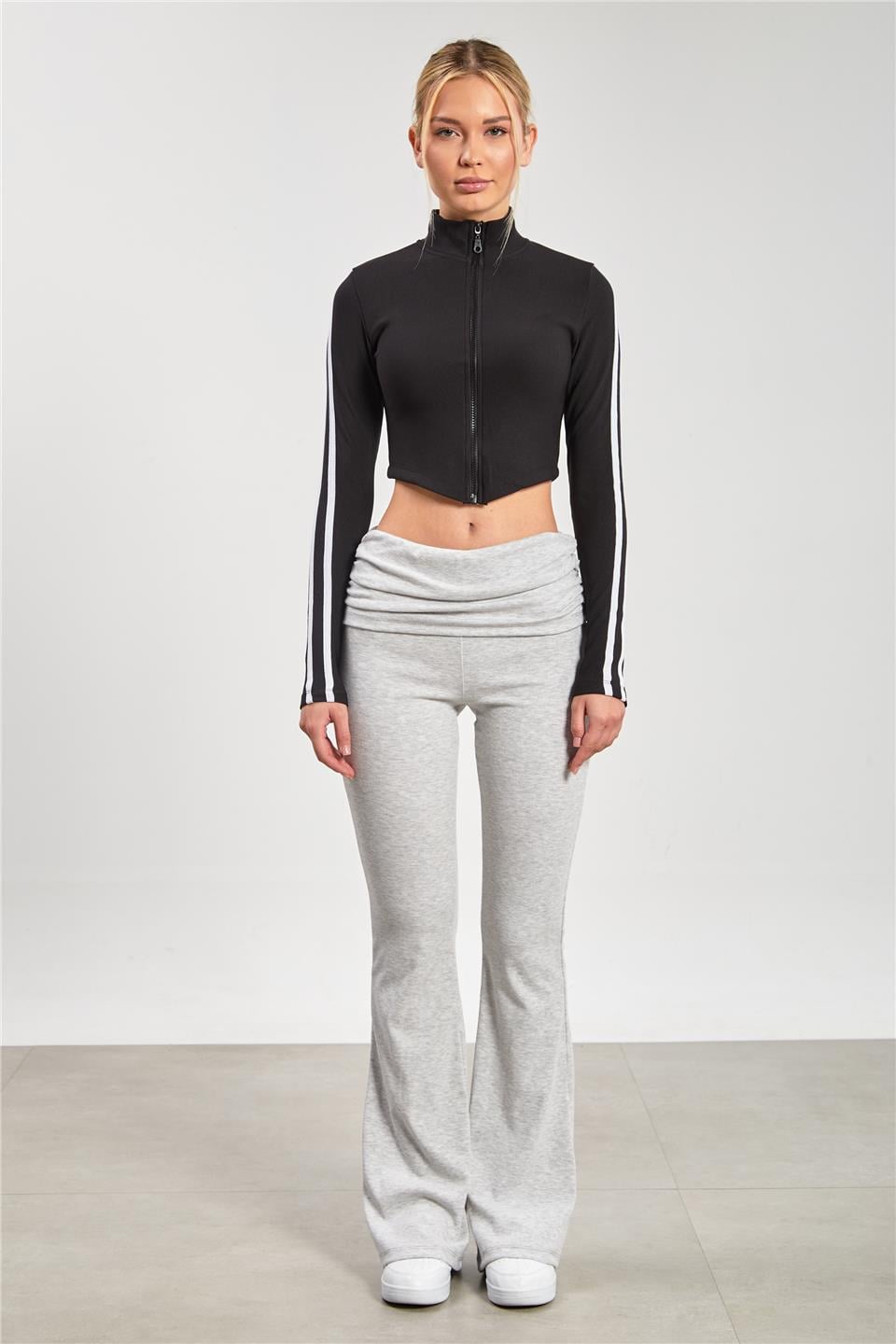 Kol biyeli fermuarlı body-2146 Siyah