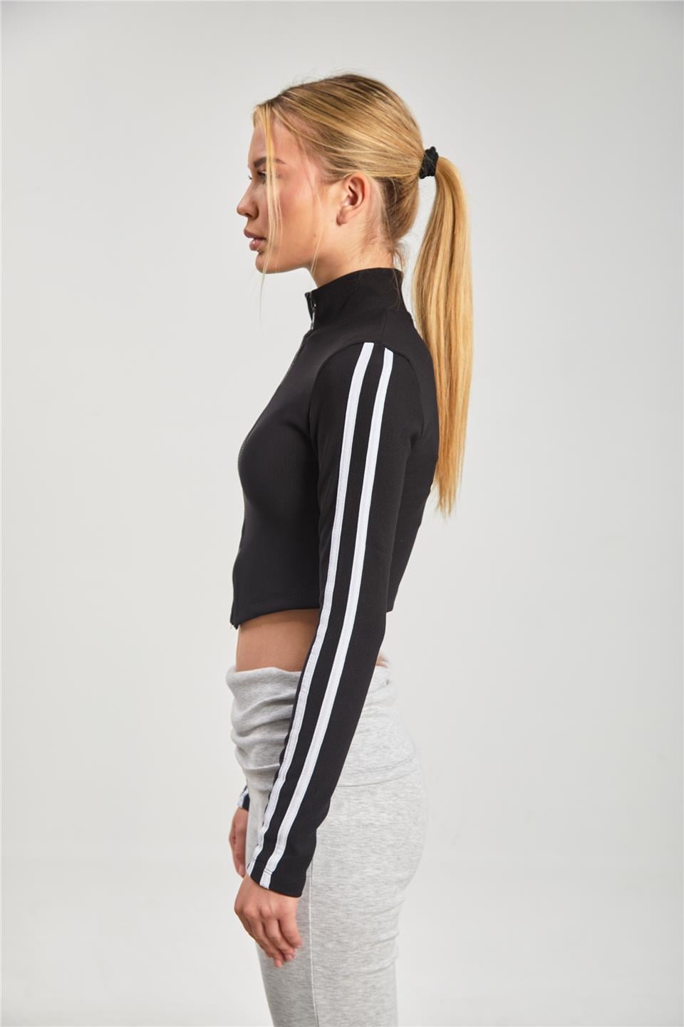 Kol biyeli fermuarlı body-2146 Siyah