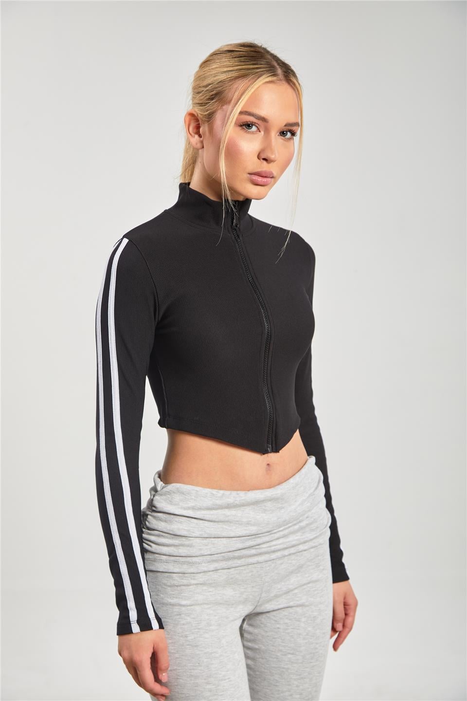 Kol biyeli fermuarlı body-2146 Siyah