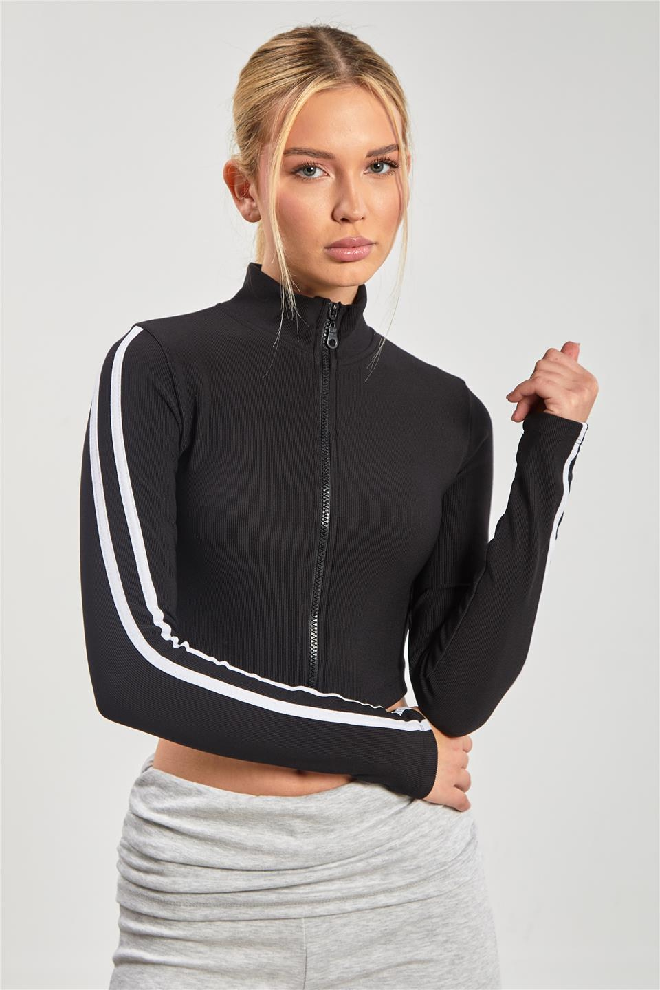 Kol biyeli fermuarlı body-2146 Siyah