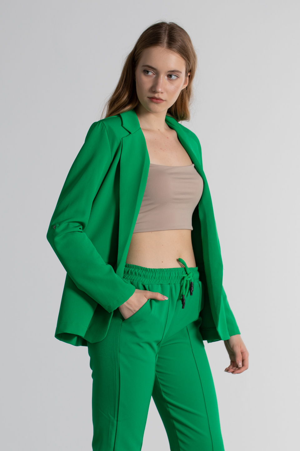 Kol katlamalı blazer ceket-4096 B.Yeşil