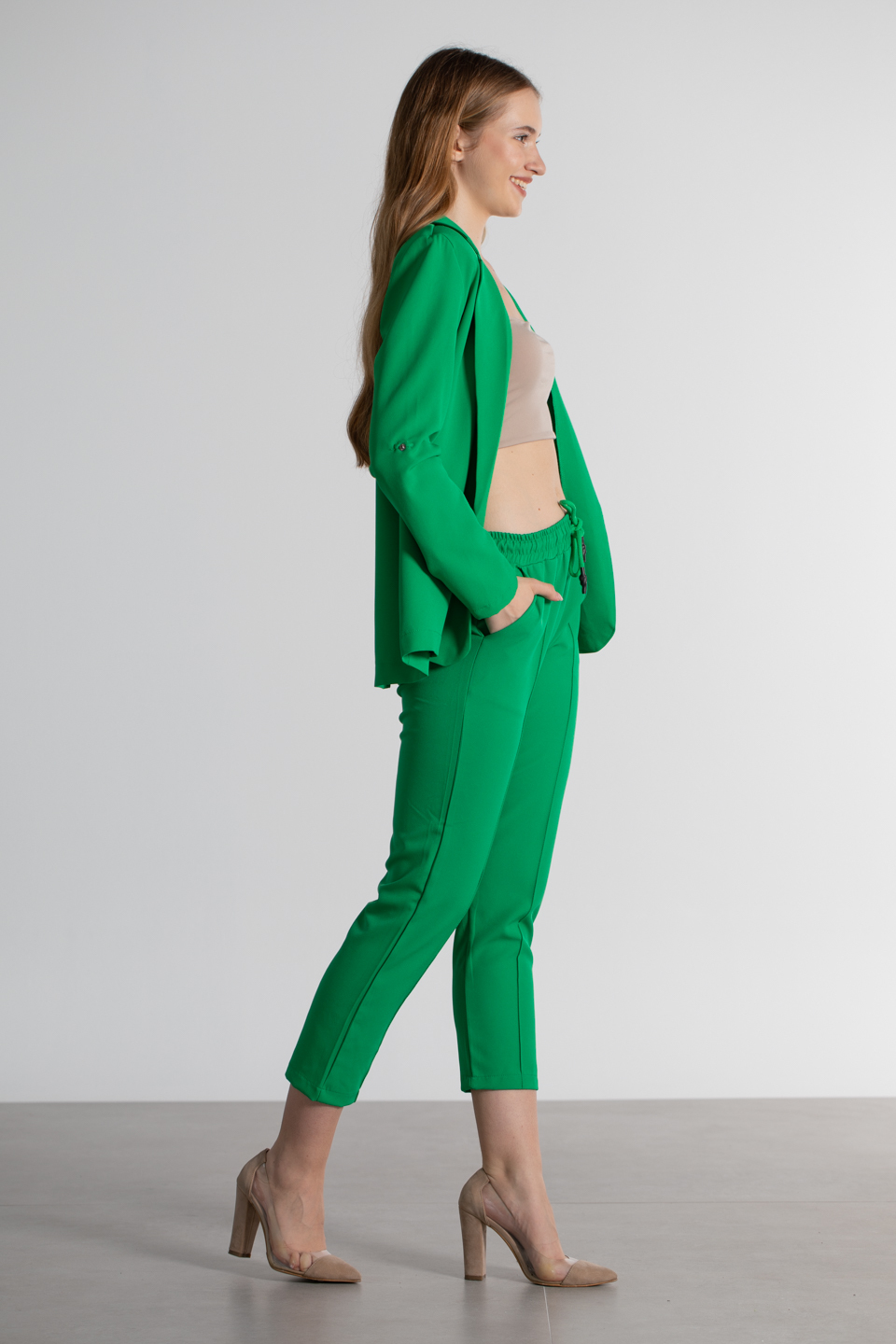 Kol katlamalı blazer ceket-4096 B.Yeşil