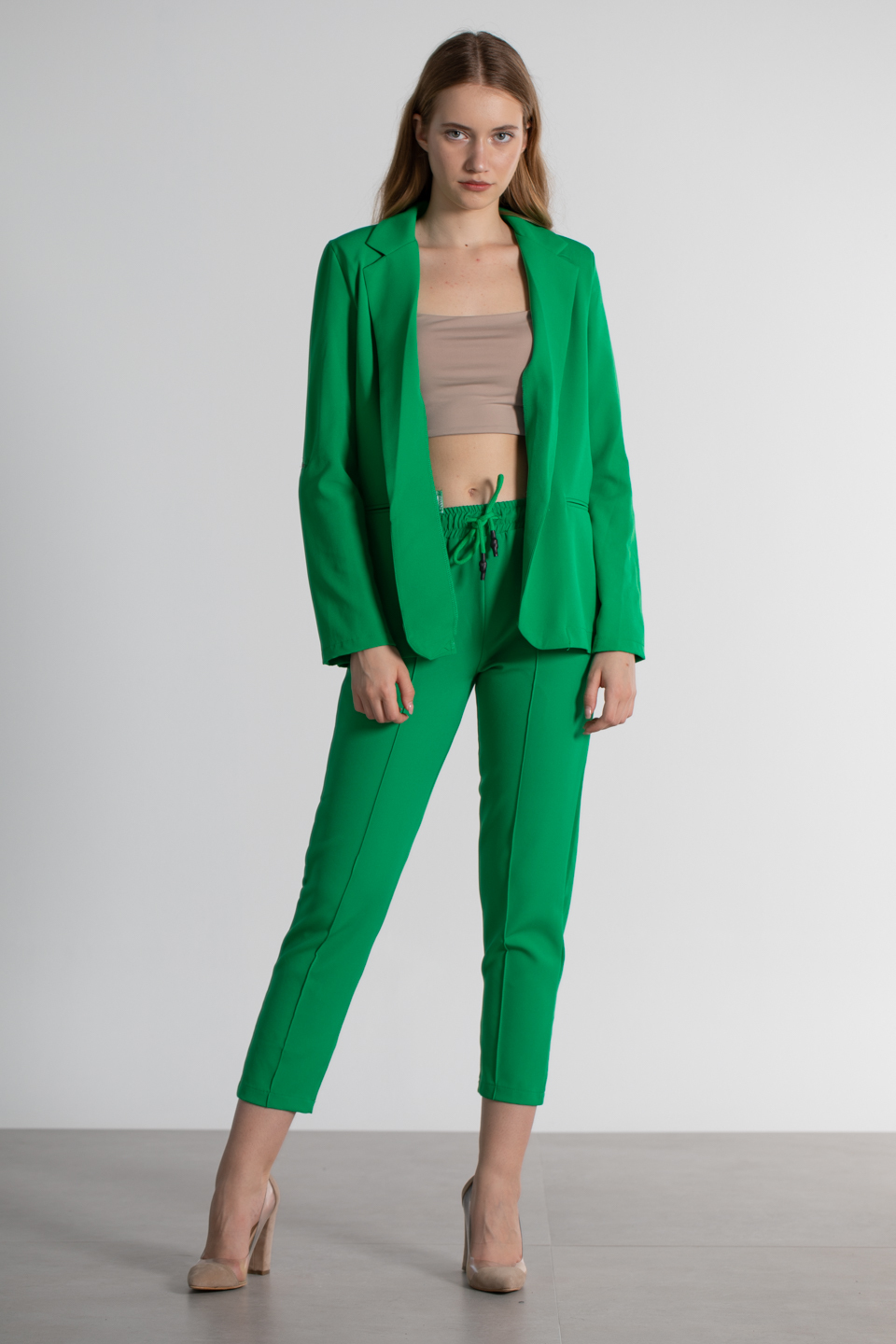 Kol katlamalı blazer ceket-4096 B.Yeşil