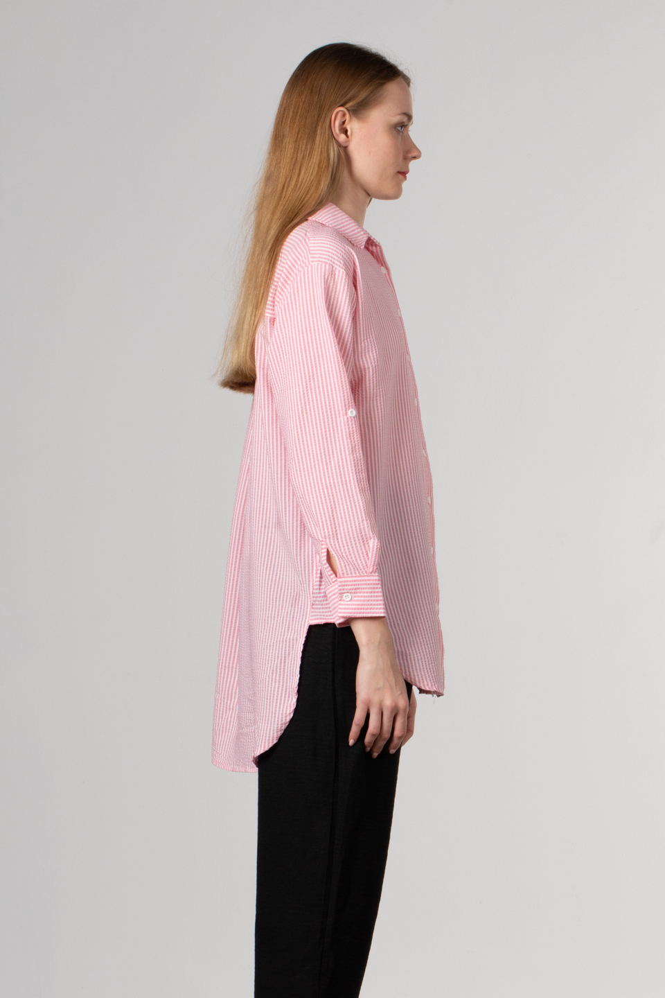 Kol katlamalı gofre gömlek-7442 Pembe