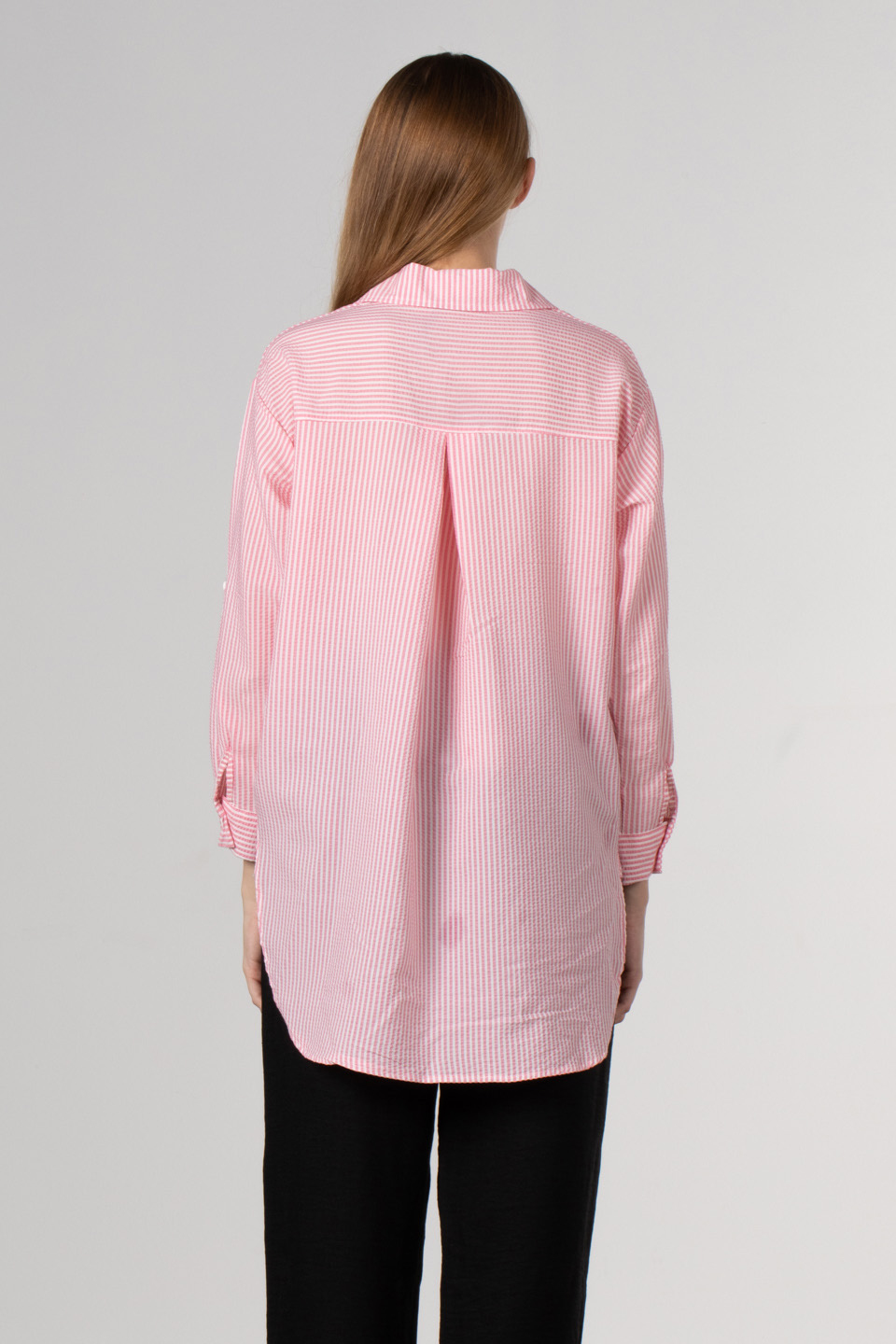 Kol katlamalı gofre gömlek-7442 Pembe