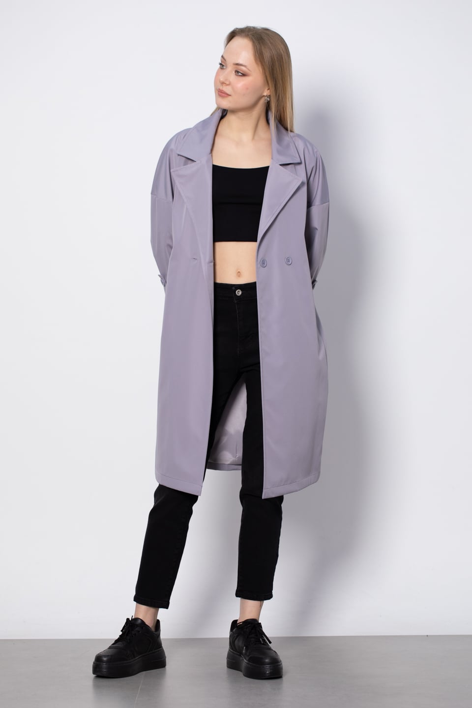 Kol katlamalı trench-9104 Gri