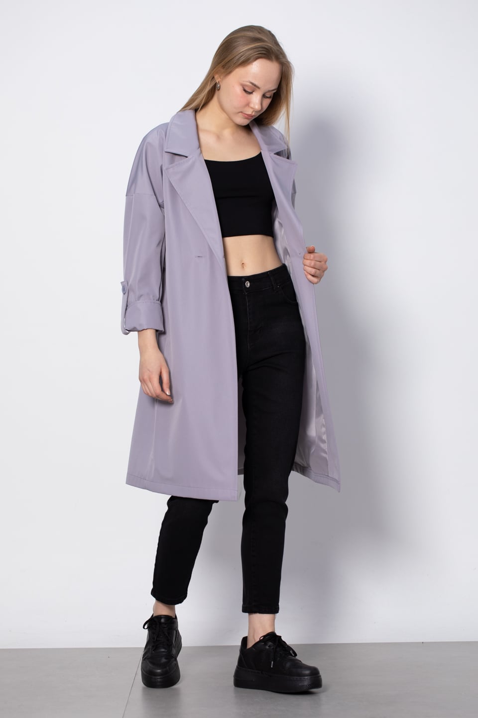 Kol katlamalı trench-9104 Gri