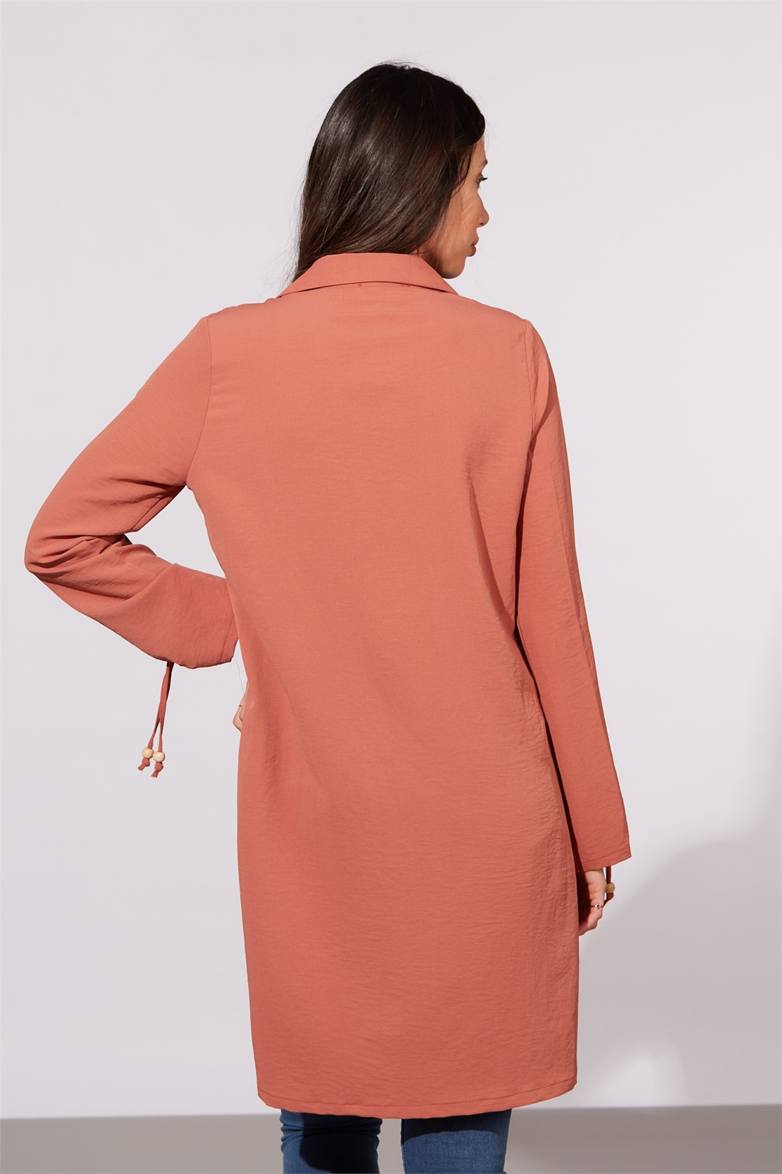 Kol Ucu Büzgülü Gömlek Tunik-Somon