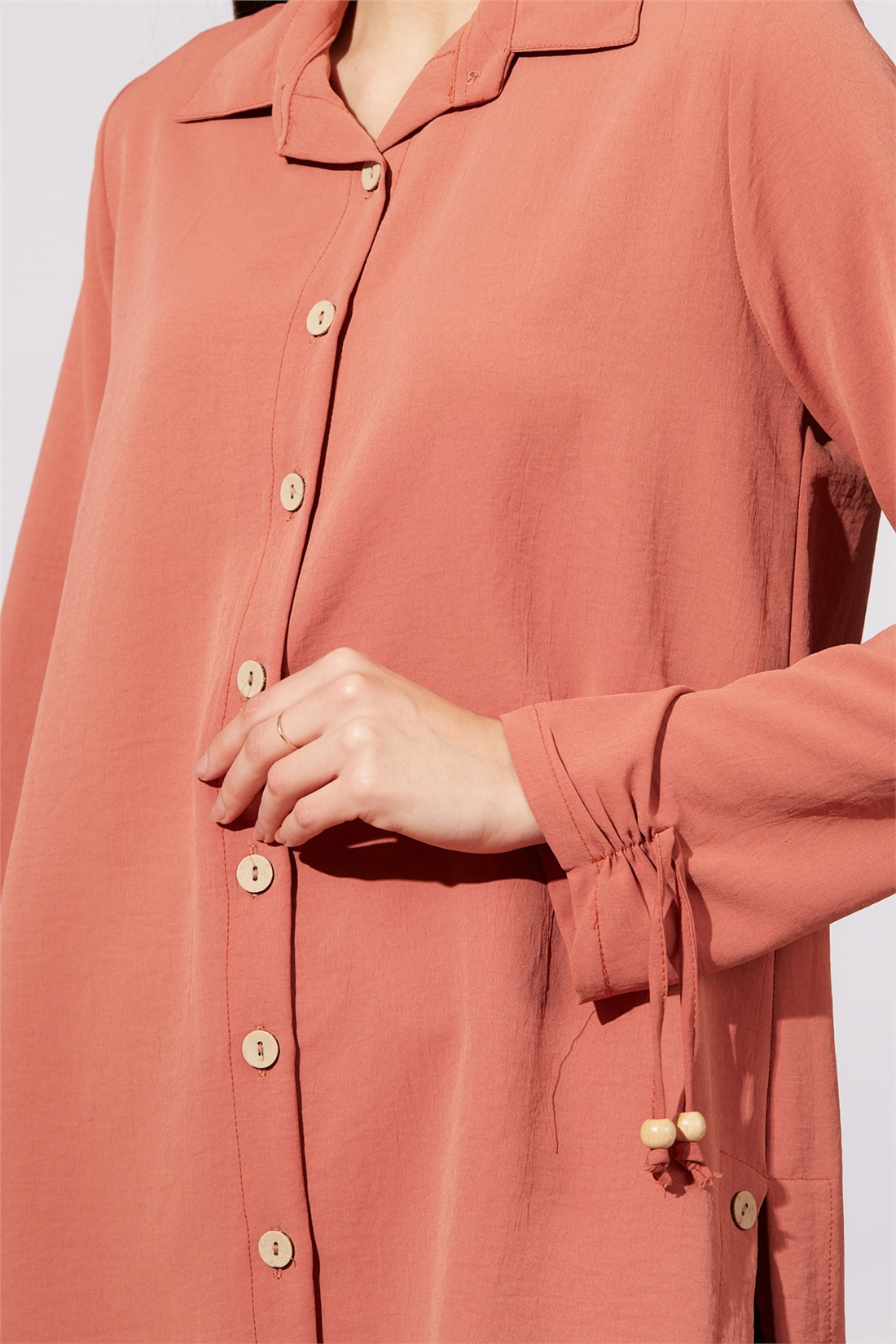 Kol Ucu Büzgülü Gömlek Tunik-Somon