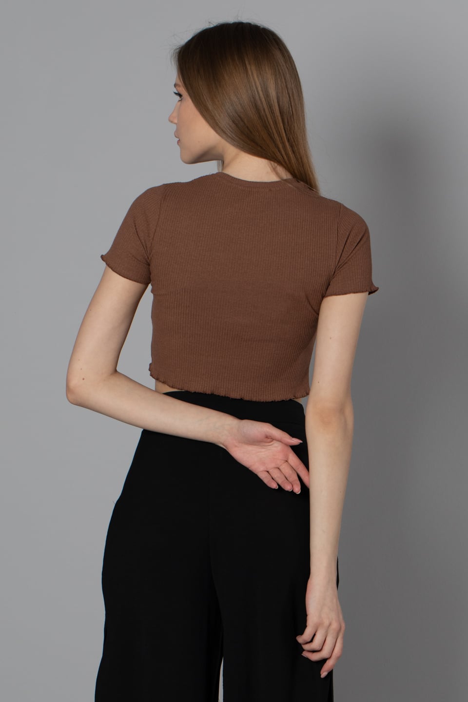 Kolları eteği fırfır detaylı body-9281 A.Kahve