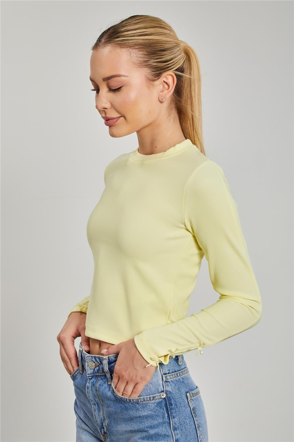 Kolları kurdeleli body-2110 Sarı