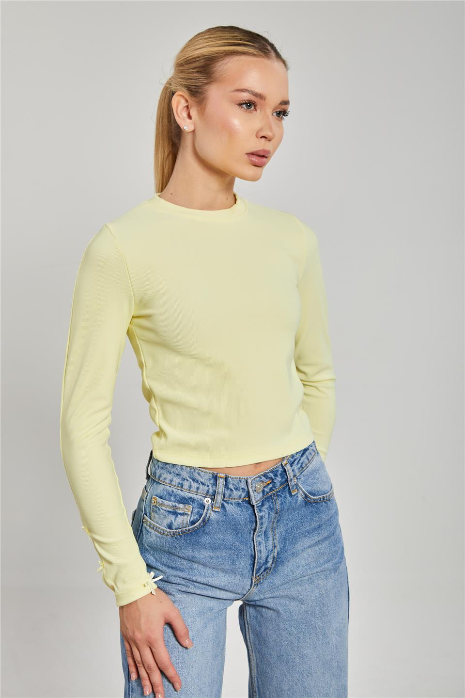 Kolları kurdeleli body-2110 Sarı