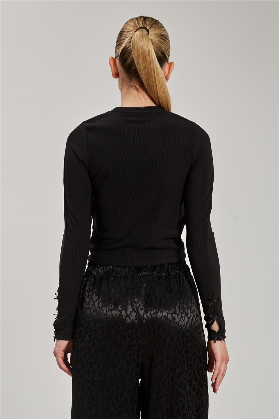 Kolları kurdeleli body-2110 Siyah