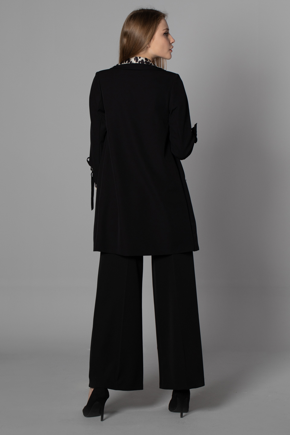 Kolları Kuş Gözlü Blazer Ceket - Siyah