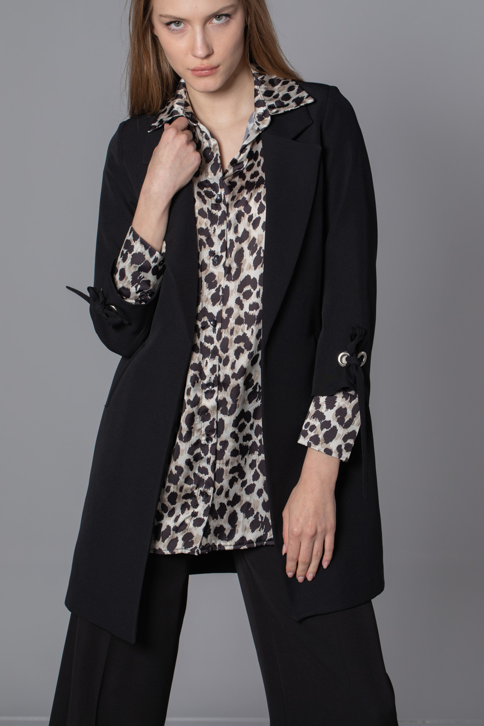 Kolları Kuş Gözlü Blazer Ceket - Siyah
