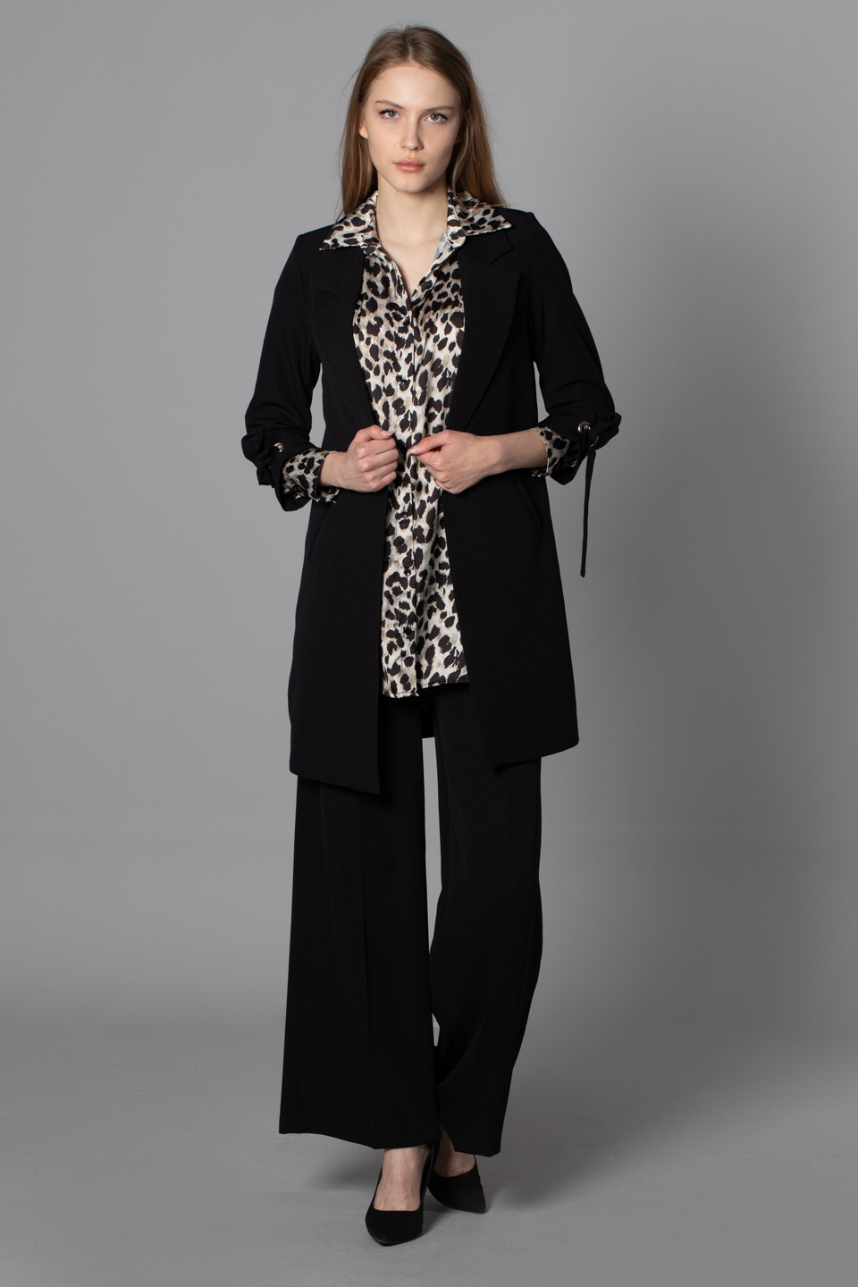 Kolları Kuş Gözlü Blazer Ceket - Siyah
