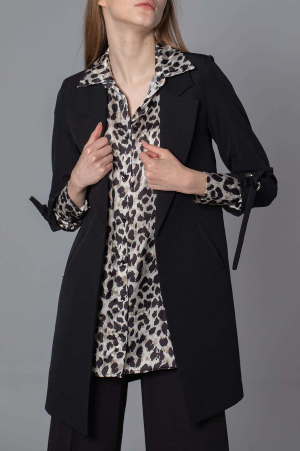Kolları Kuş Gözlü Blazer Ceket - Siyah