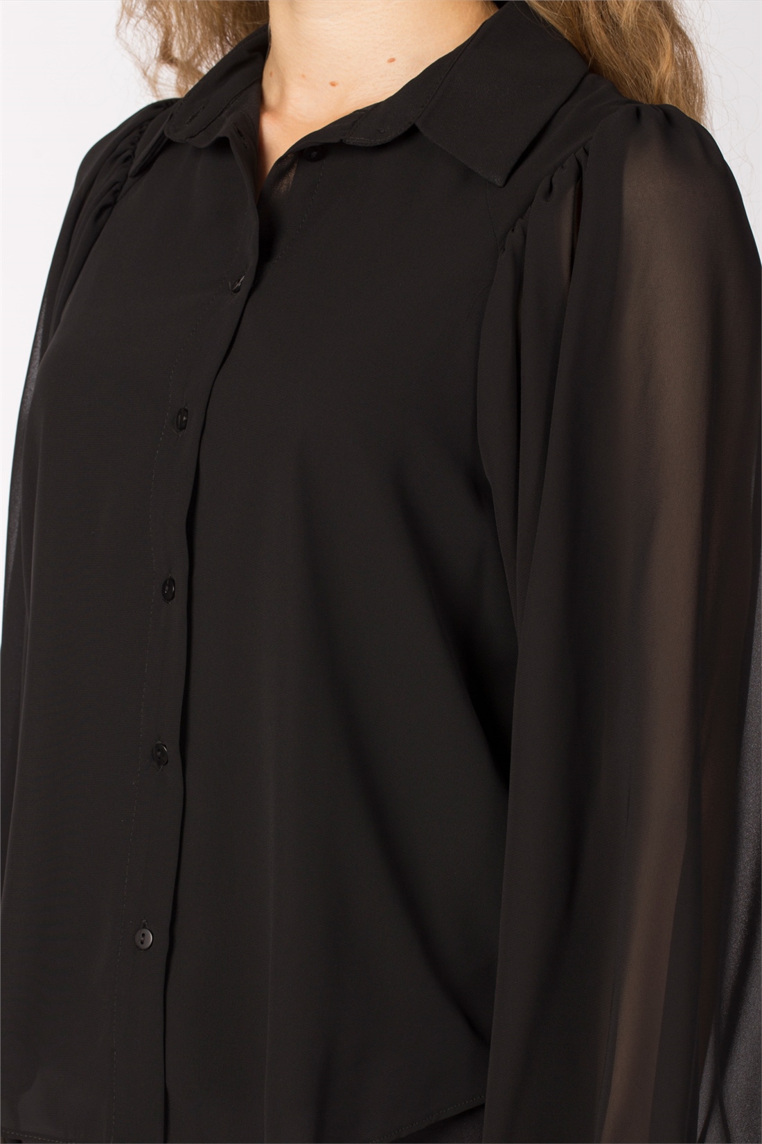 Kolları Şifon Gömlek-Siyah