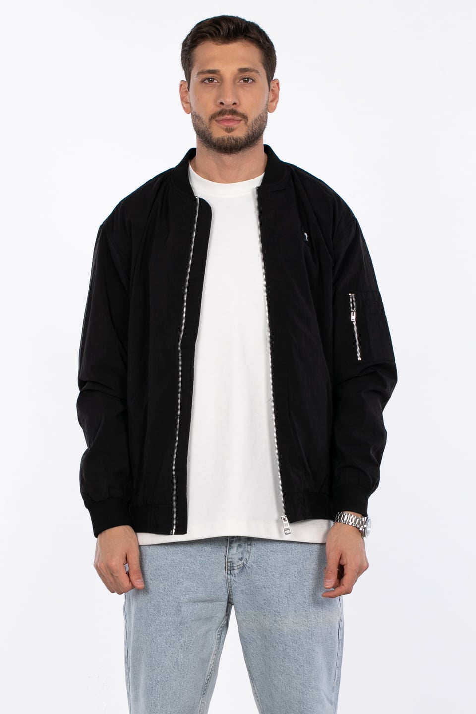 Kolu Fermuarlı Mevsimlik Mont - Siyah