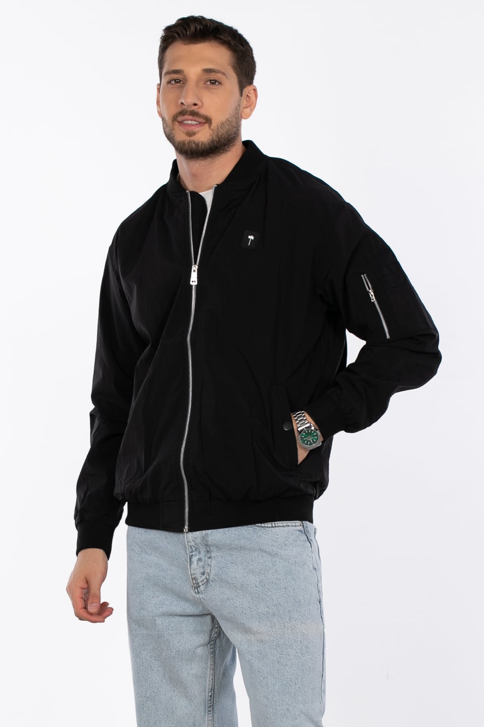 Kolu Fermuarlı Mevsimlik Mont - Siyah