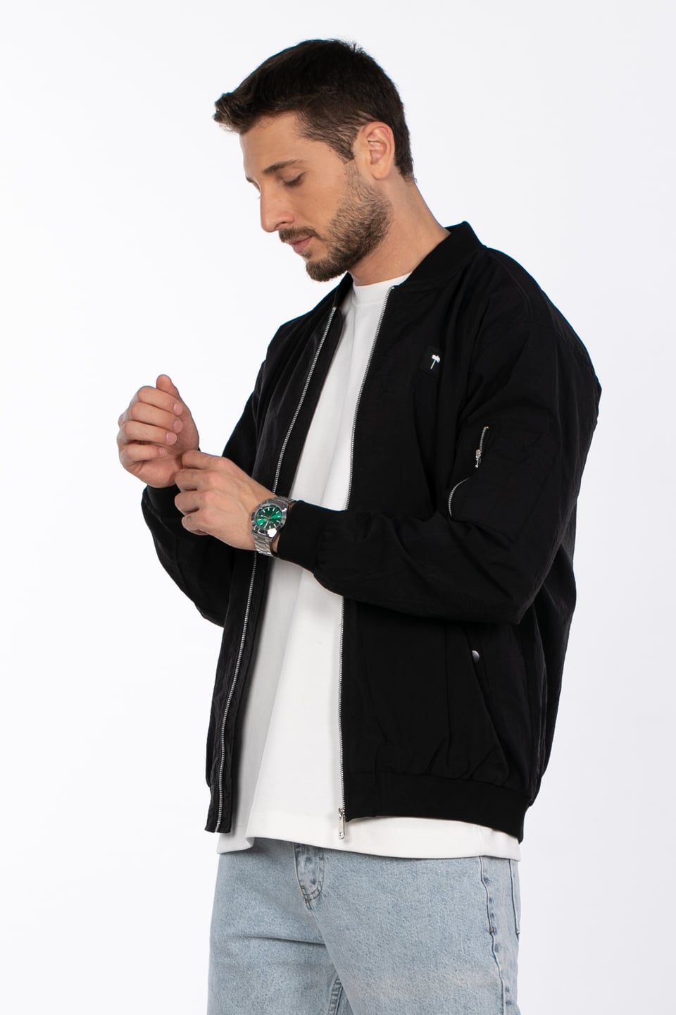 Kolu Fermuarlı Mevsimlik Mont - Siyah