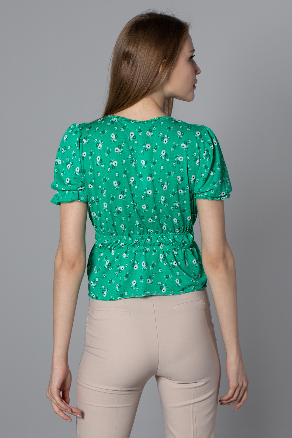 Kruvaze yaka bel büzgülü bluz-S0010195 Benetton