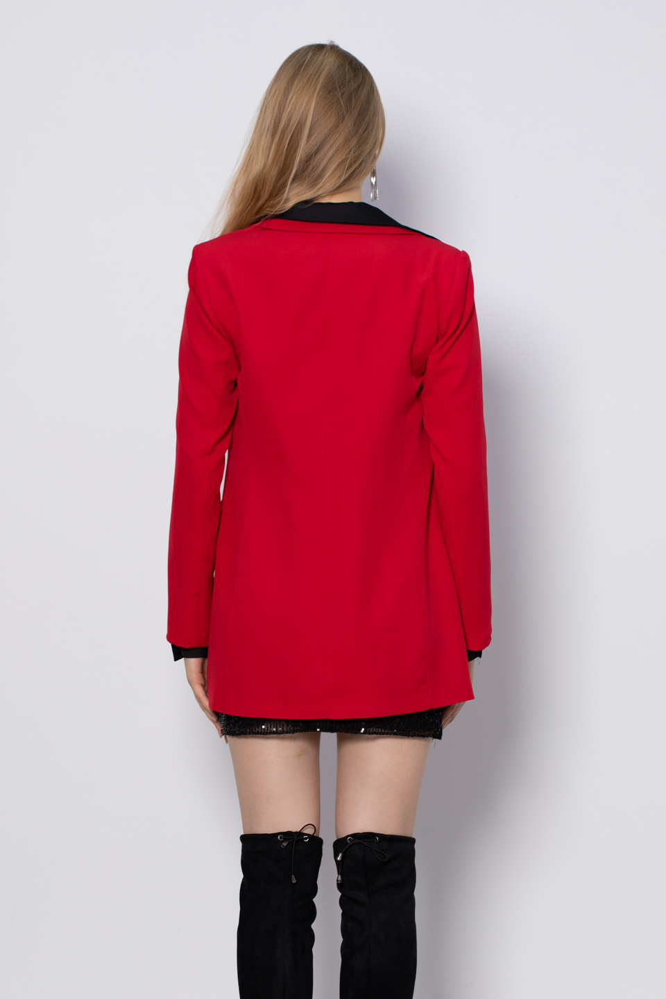 Kruvaze yaka blazer ceket-1675 Kırmızı