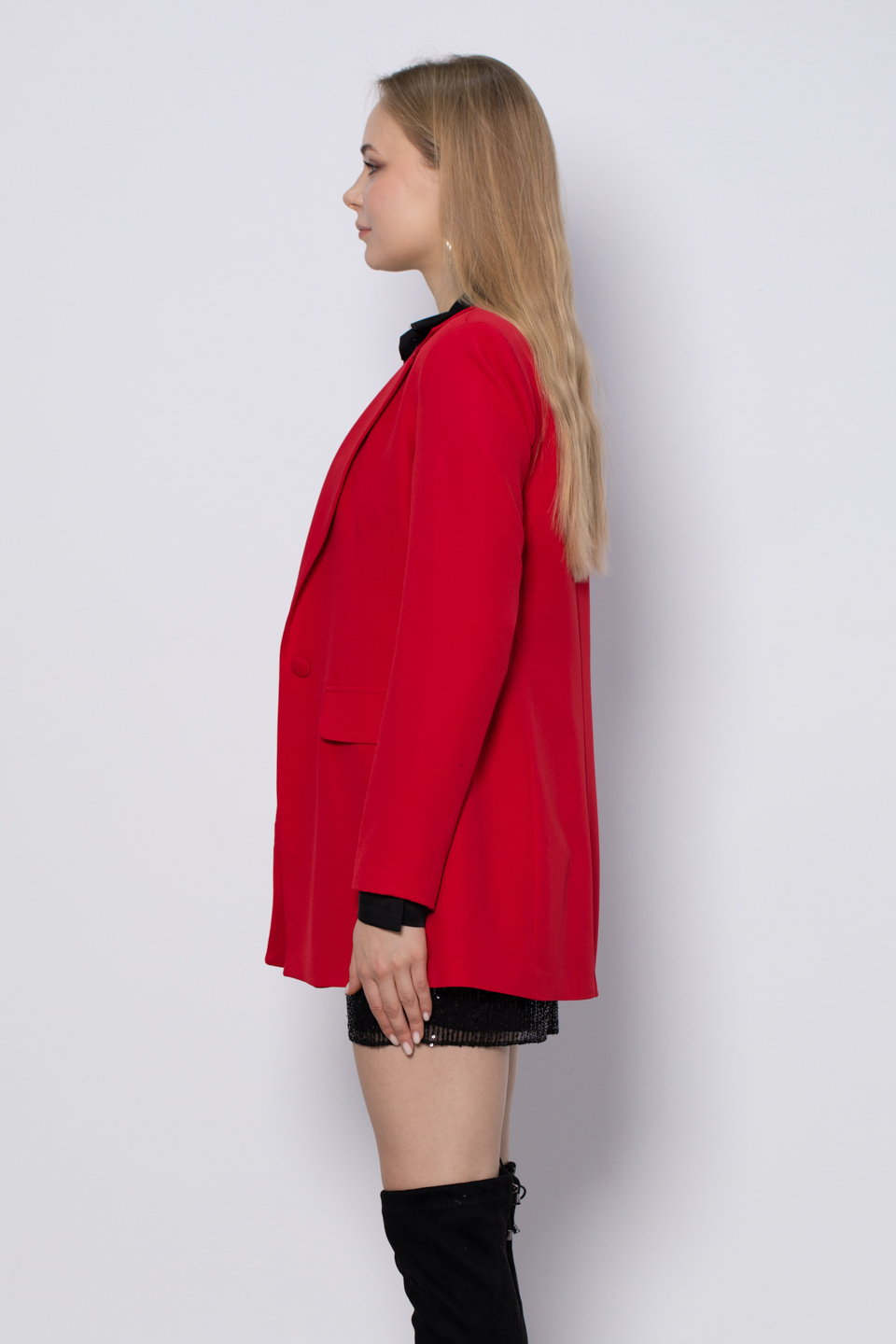 Kruvaze yaka blazer ceket-1675 Kırmızı