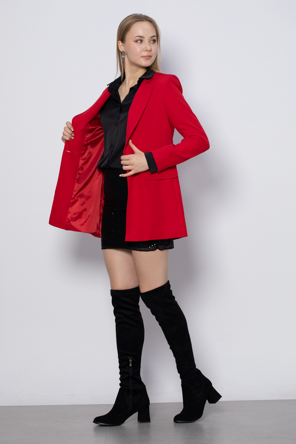 Kruvaze yaka blazer ceket-1675 Kırmızı