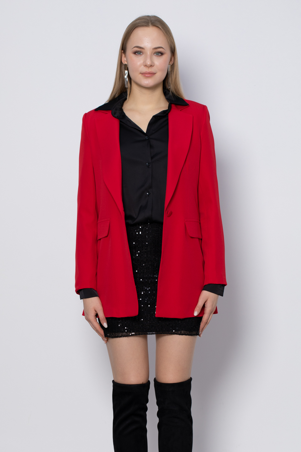 Kruvaze yaka blazer ceket-1675 Kırmızı
