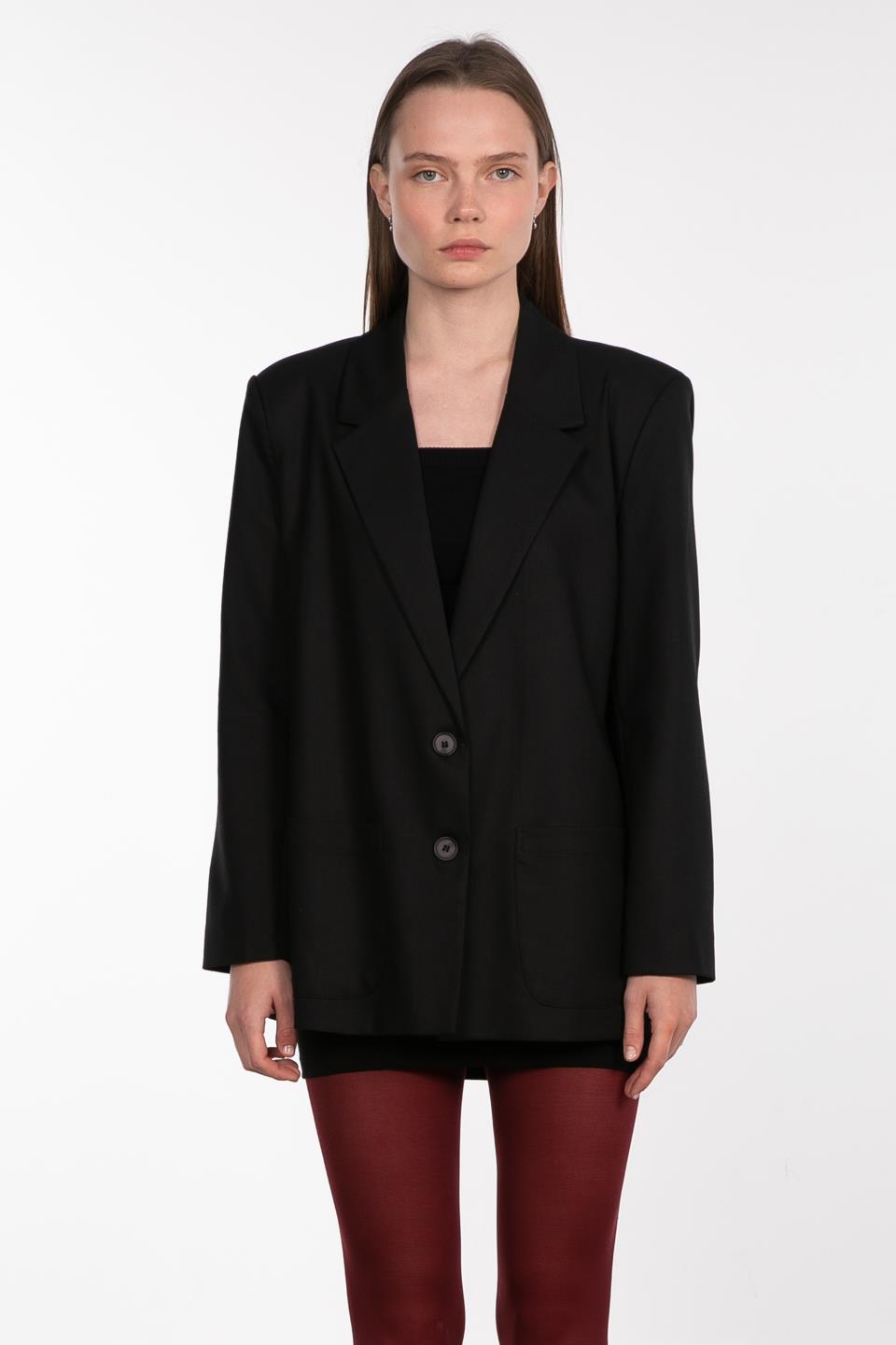 Kruvaze yaka çift cep ceket-8353 Siyah