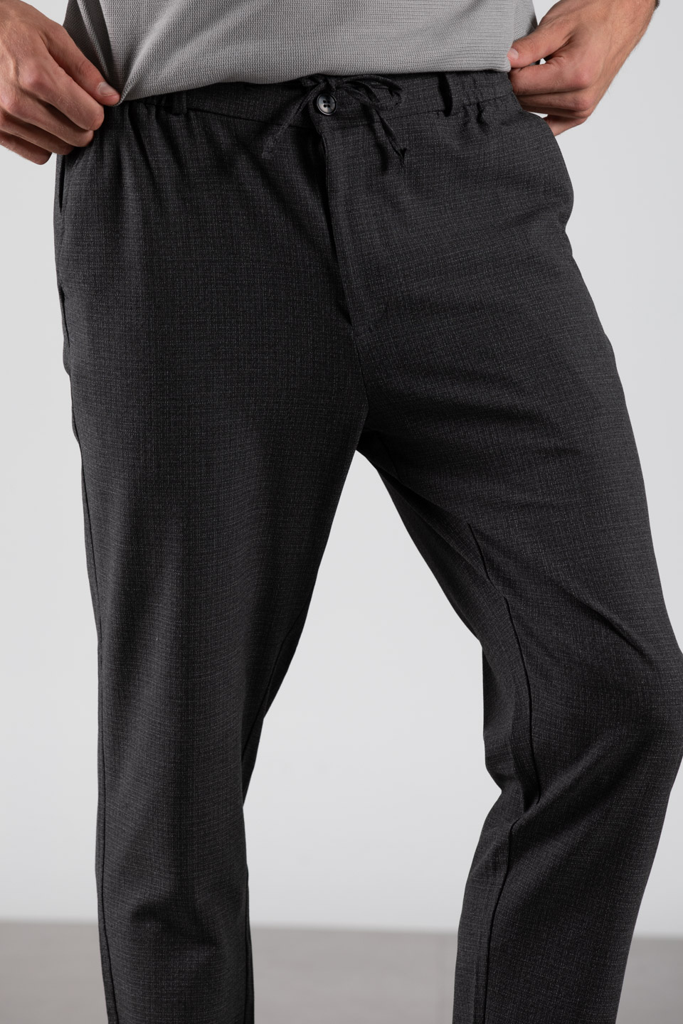 Küçük ekose bağcıklı pantolon-1010 Gri