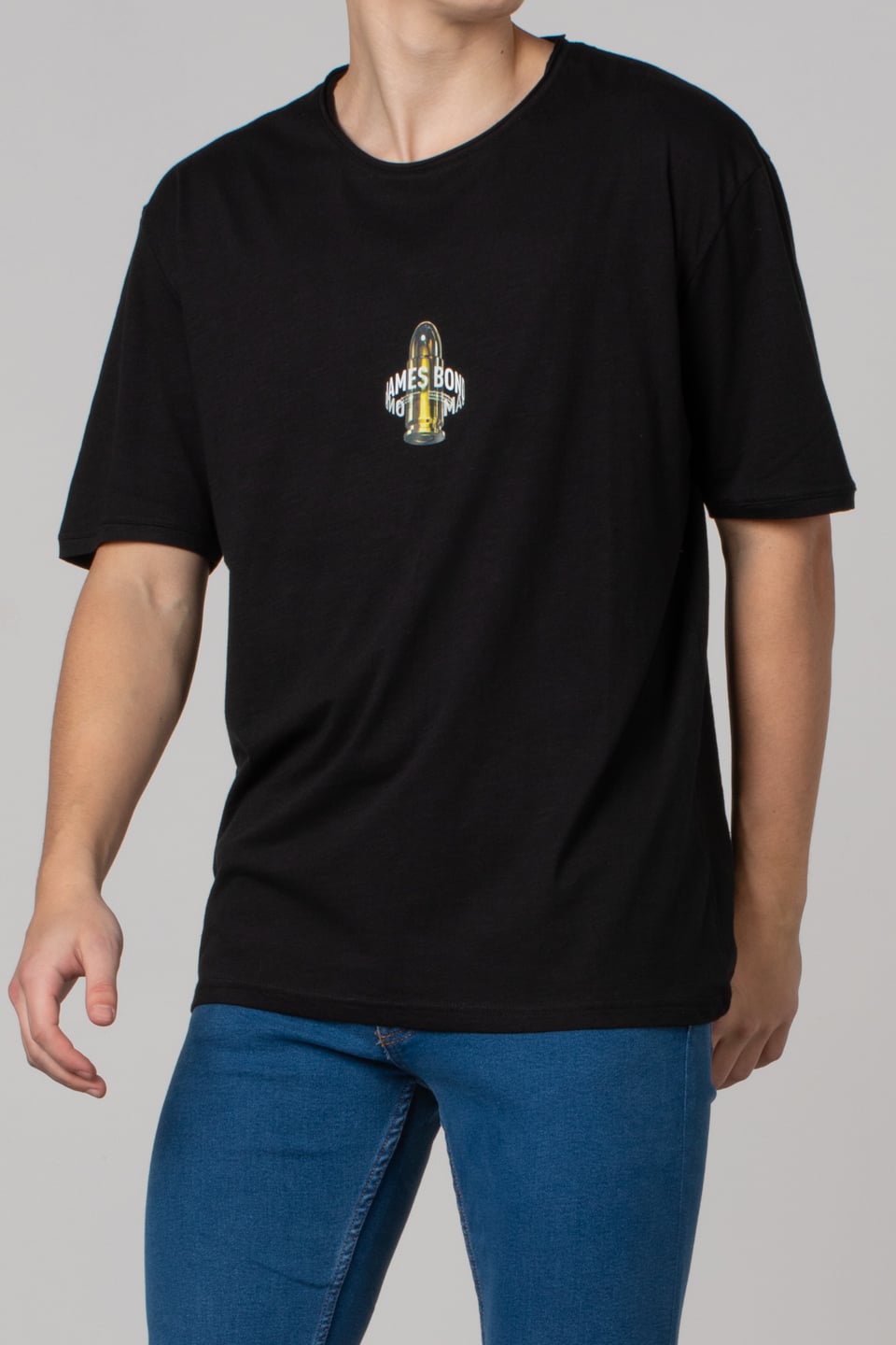 Kurşun baskılı t-shirt-2619 Siyah