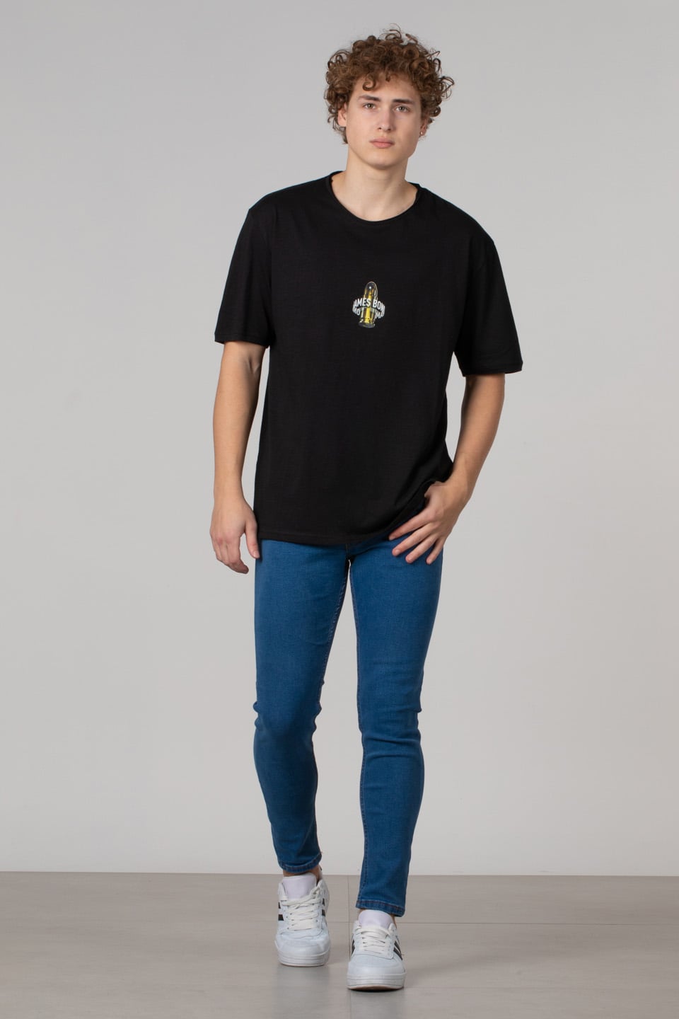 Kurşun baskılı t-shirt-2619 Siyah
