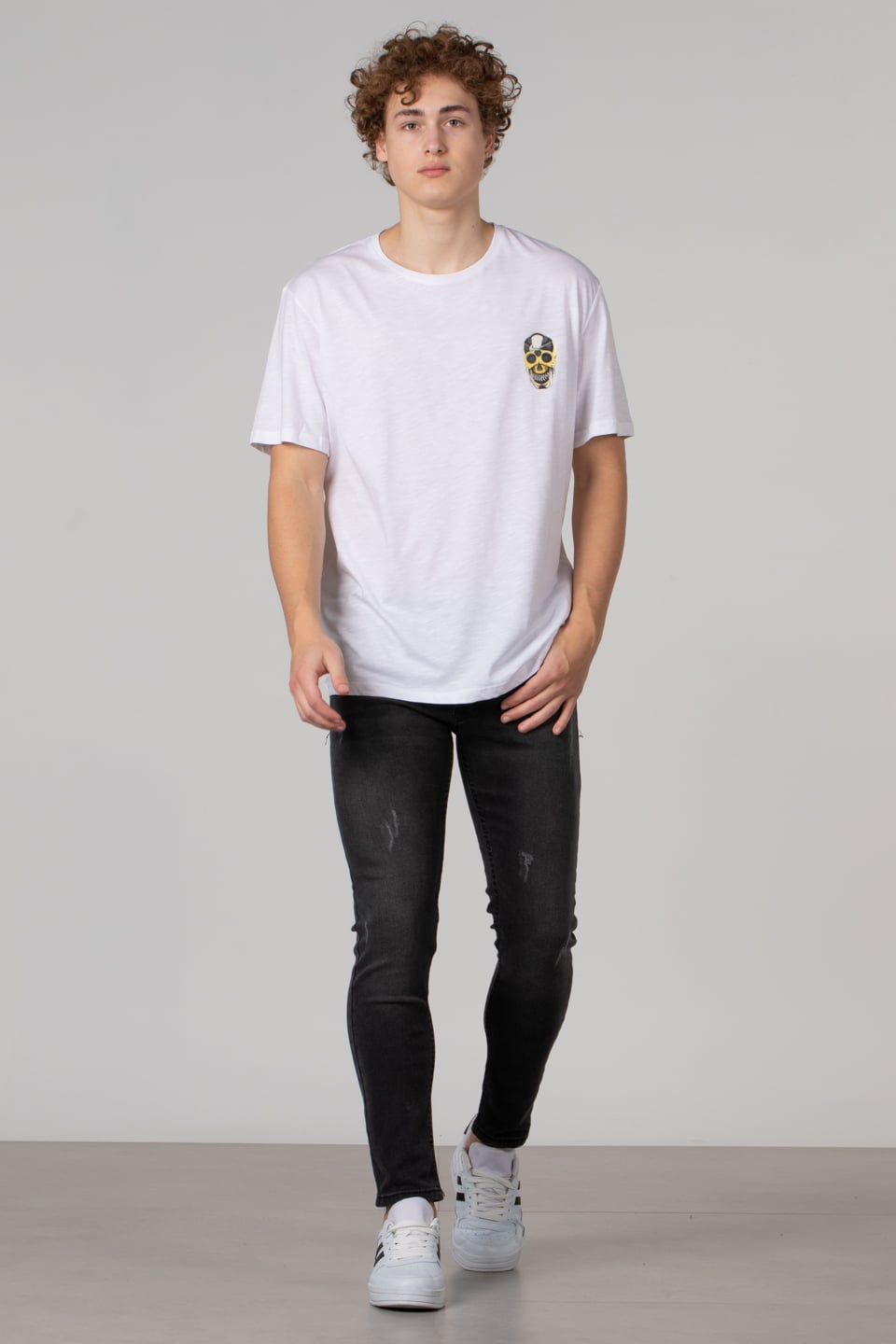 Kuru kafa baskılı t-shirt-2627 Beyaz