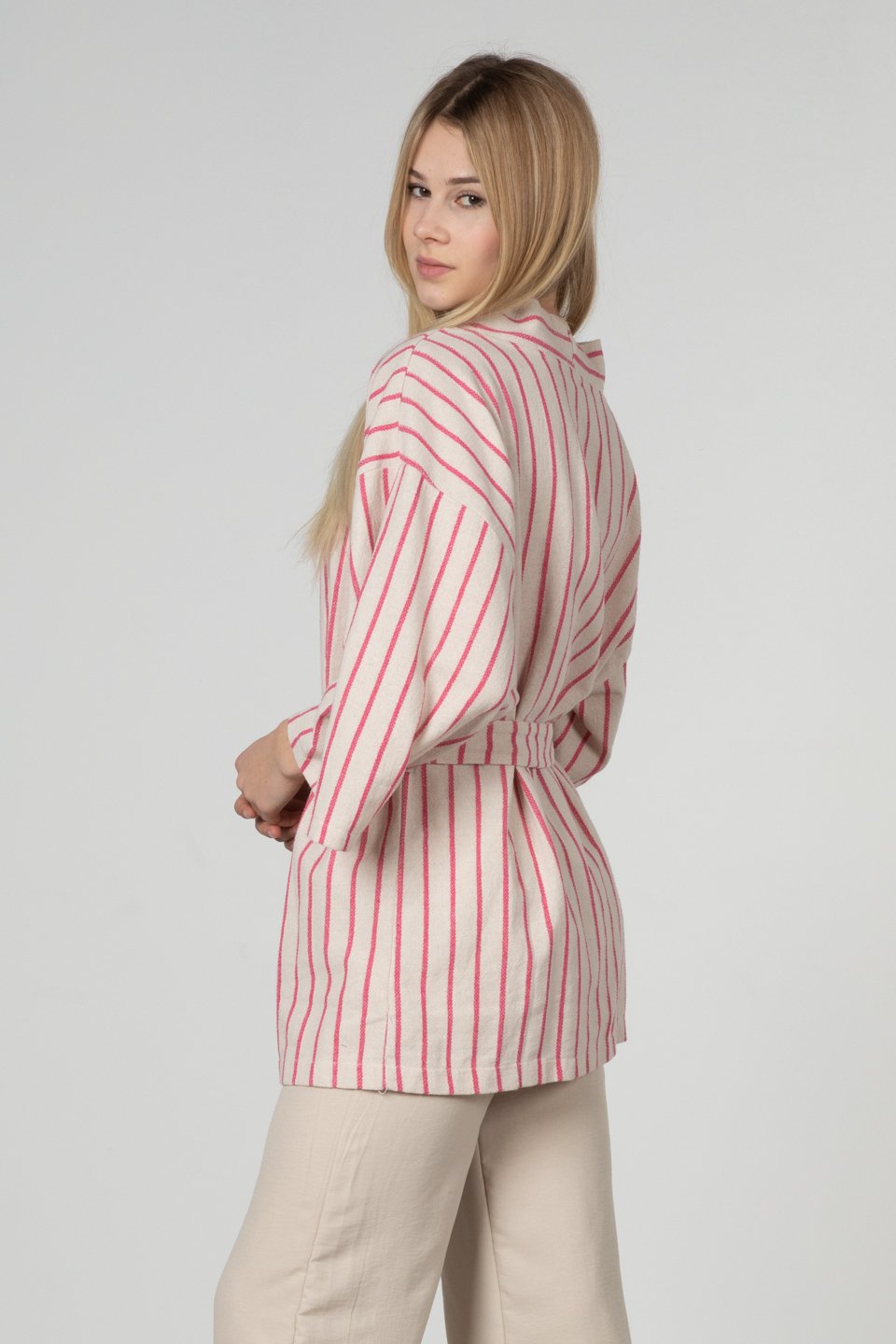 Kuşaklı kimono-35-6683 Fuşya