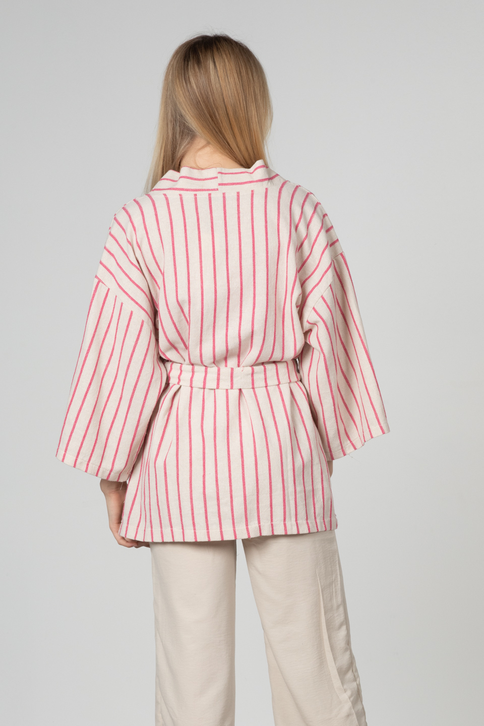 Kuşaklı kimono-35-6683 Fuşya