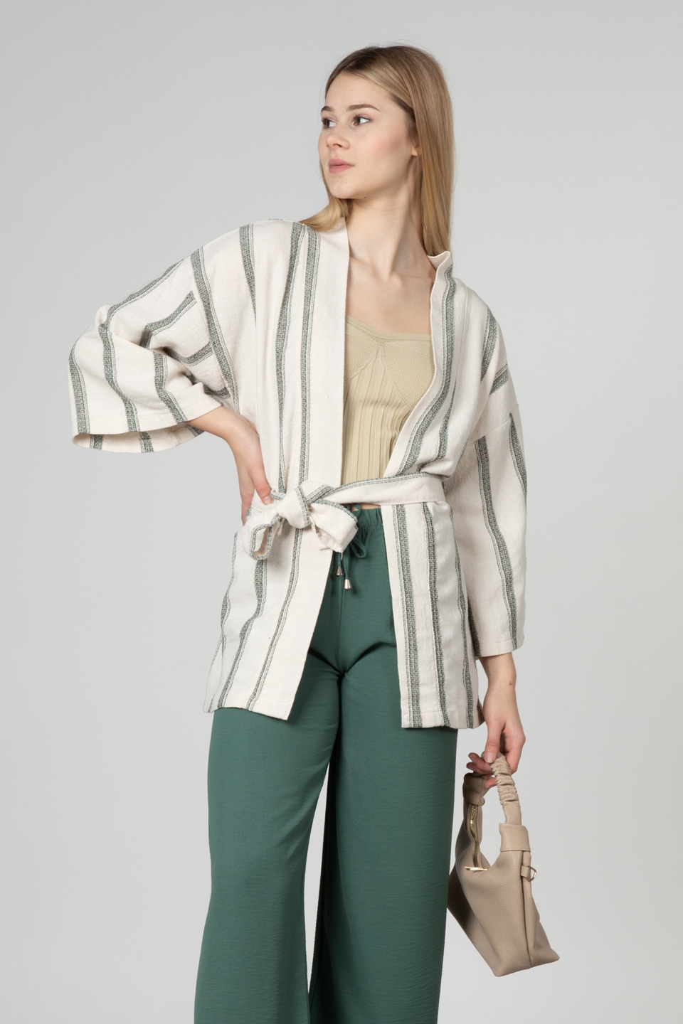 Kuşaklı kimono-35-6683 Haki