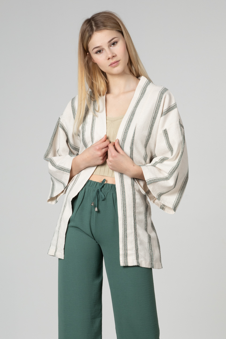 Kuşaklı kimono-35-6683 Haki