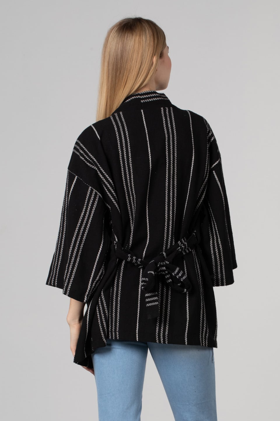 Kuşaklı kimono-35-6683 Siyah