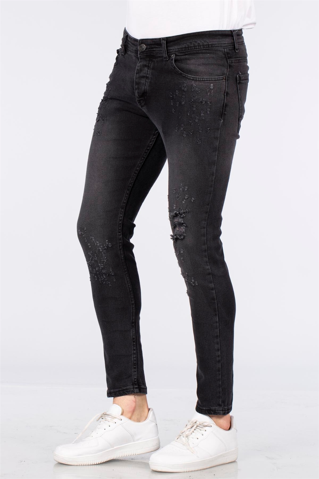 Lazer Kesimli Jean Pantolon-Siyah