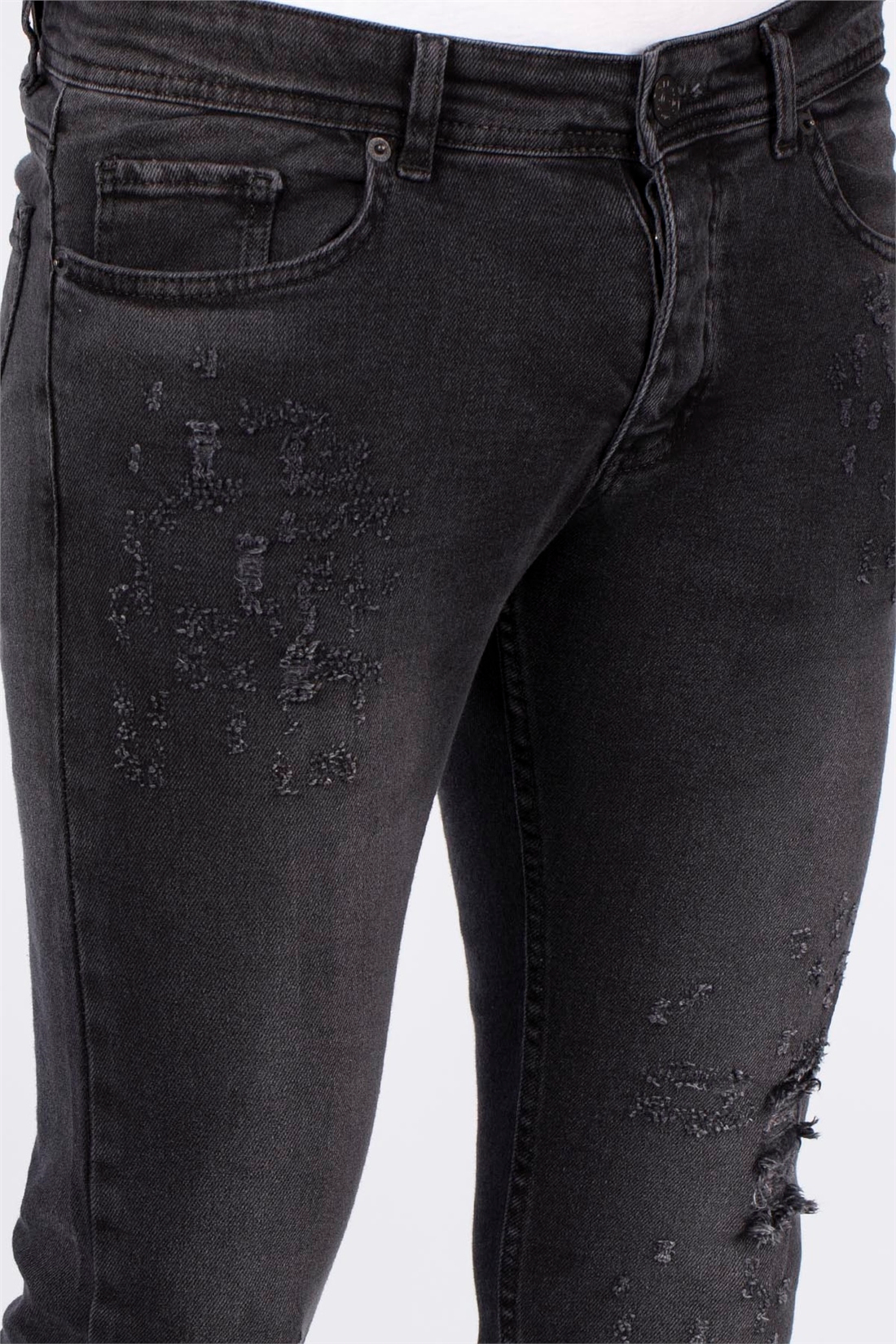 Lazer Kesimli Jean Pantolon-Siyah