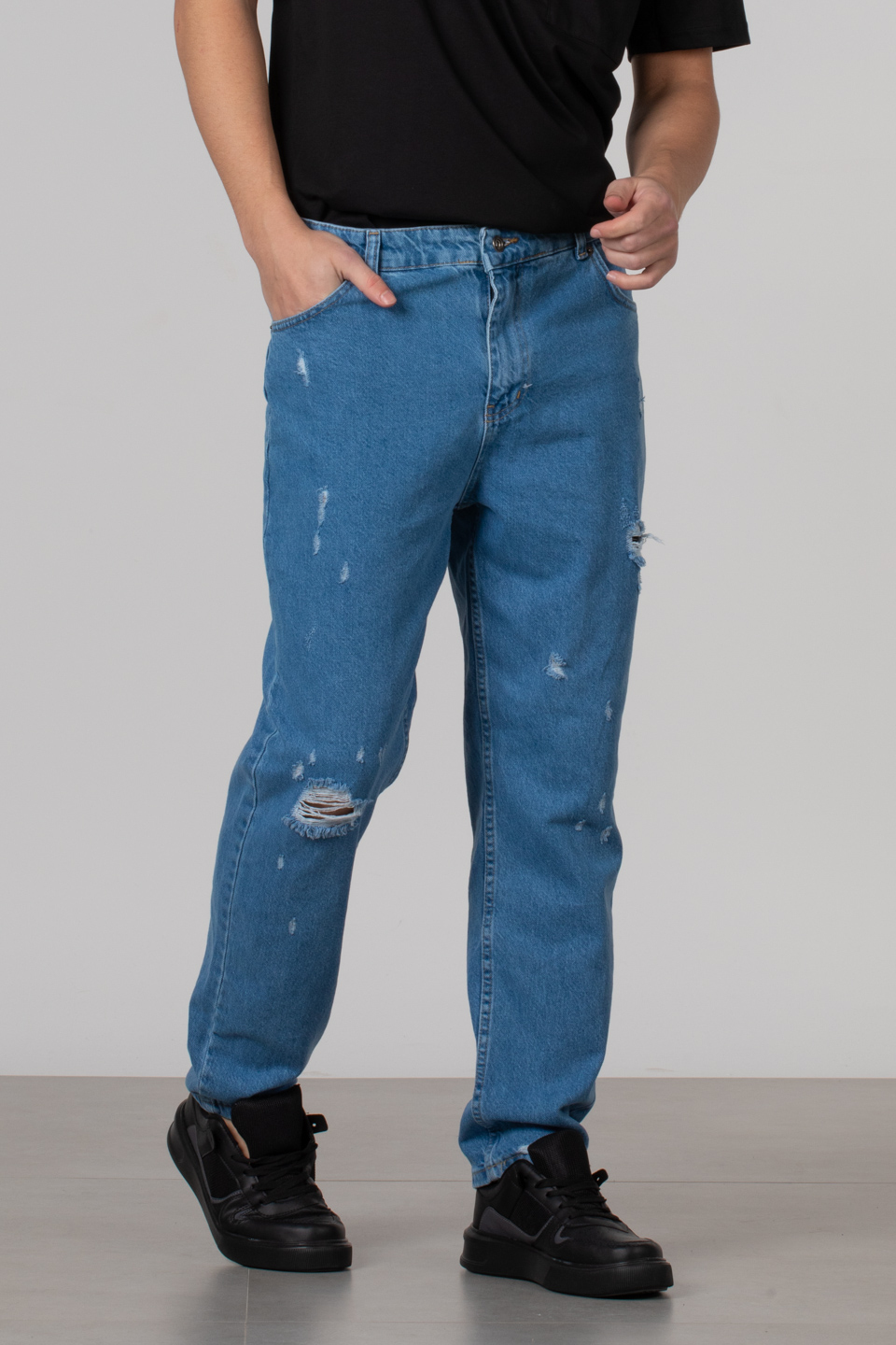 Lazerli mom jean pantolon-1755 Koyu Buz